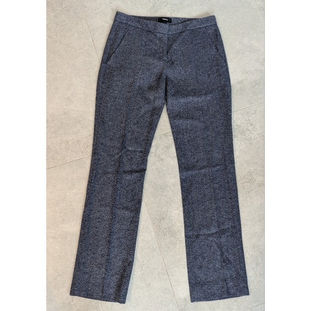 Theory Merino Wool Trousers Size 0‎ Tailored Pants Navy Blue Workwear